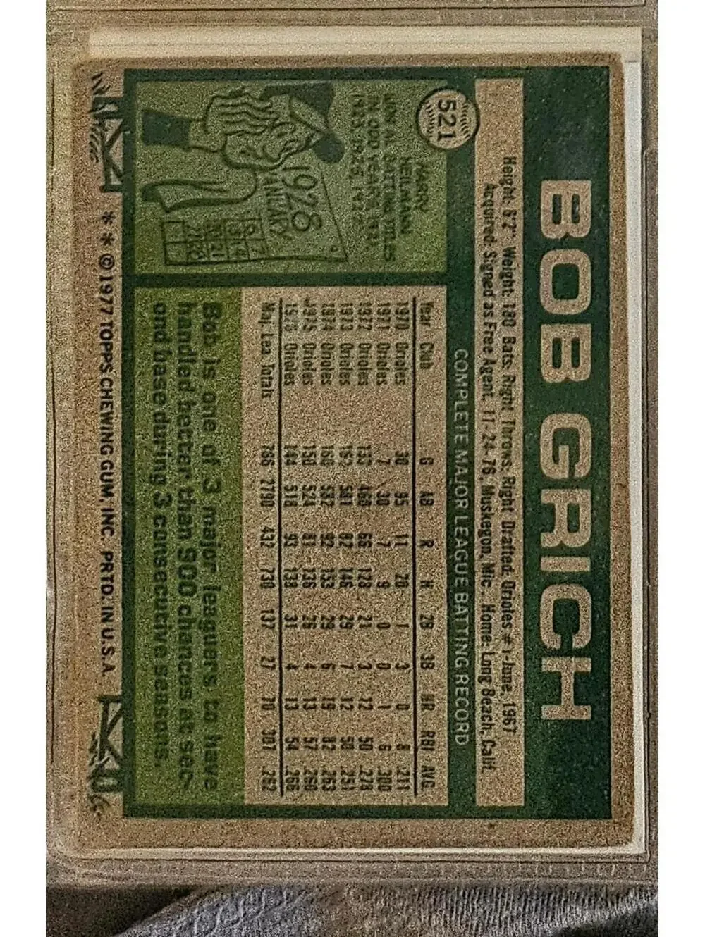 1977 Topps #521 Bob Grich - Angels - as is - Picture 2 of 2